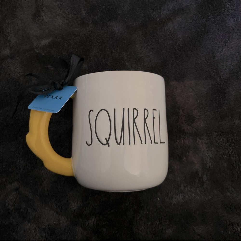 Rae Dunn Up Pixar Disney Ceramic Mug Dug "Squirrel" Yellow Tail Handle